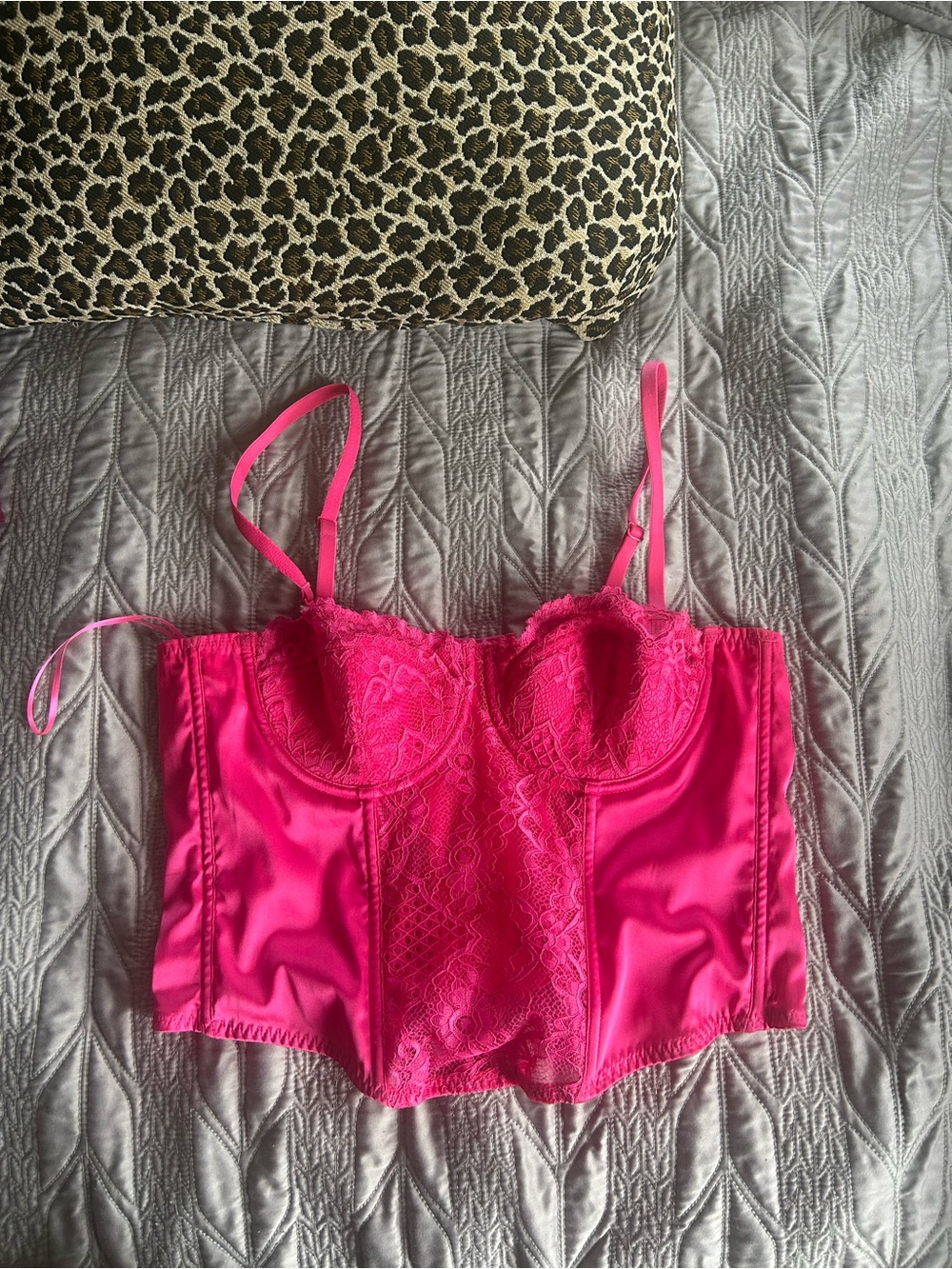 Hot Pink Lace-Front Bustier Corset Top - Women Intimates